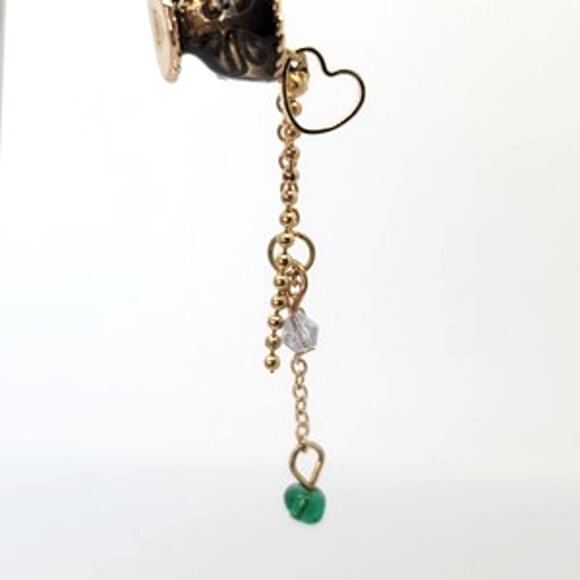 Whimsical Tea Cup Spilling Gold Tone Chains & Crystals Dangle Earrings - Picture 6 of 7